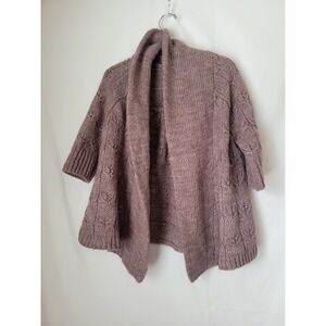 LOFT Women's Size M Mauve Brown Knit Open Cardigan Sweater Shawl Collar 3/4